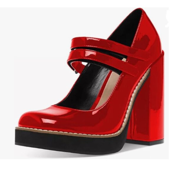 YDN Red Patent Leather Block Heels - Picture 1 of 13